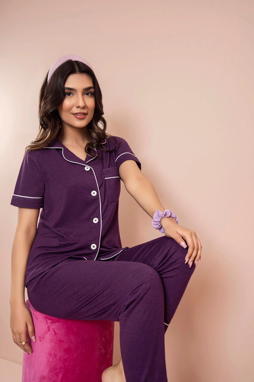 PV Plain With Contrast Piping Pajama Suit High Quality Soft And Comfortable Imported Material Pajama Suit With Premium Packing Sale Upt0 70 % Off Is Live Now